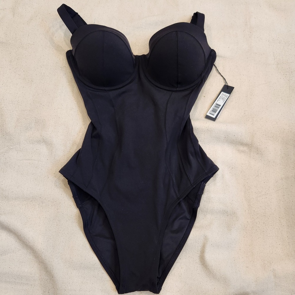 New TA3 Black Lushy One Piece Medium Extra Long Swimsuit F / G Cup Corset M